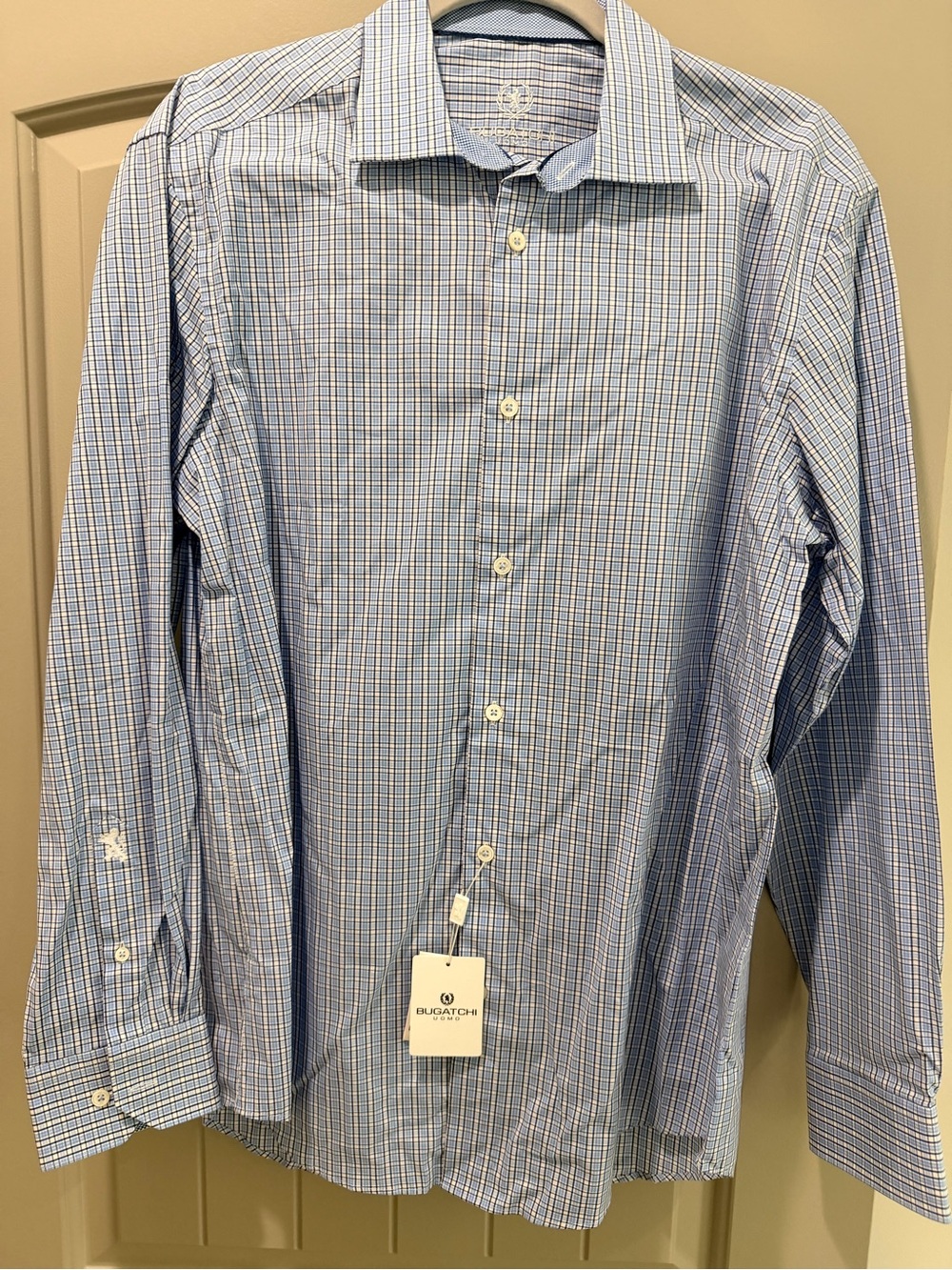 Bugatchi Light Blue and White Micro-Check Dress Shirt